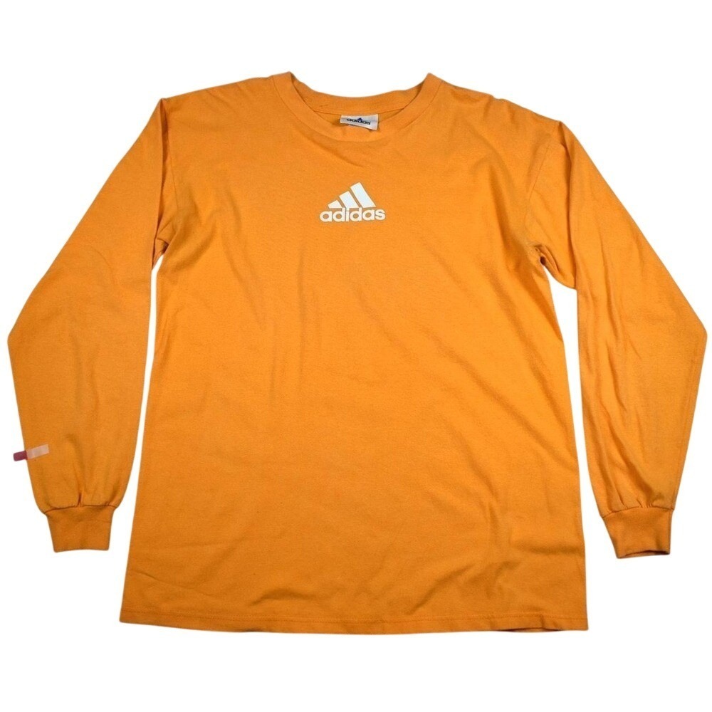 Adidas Vintage T Shirt Mens Medium Orange Y2K Trefoil Logo Graphic Tee USA Made